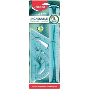 Maped Kit de Traçage Incassable – 4 Pièces (Règle 30 cm, 2 Équerres, Rapporteur)