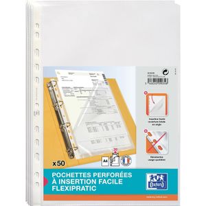 Oxford Paquet de 50 Pochettes Perforées A4 Flexipratic – Insertion Facile