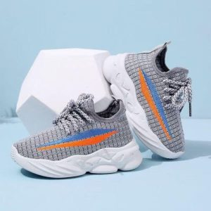 Chaussures de sport légères pour enfants à bandes bicolores, pour garçons et filles, confortables avec maille respirante - Gris