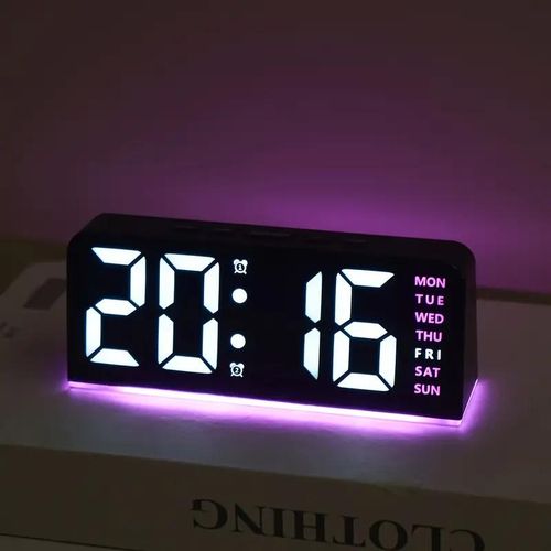 Réveil numérique LED innovant avec lumière d'ambiance et affichage de la date – Alimenté par USB – Violet